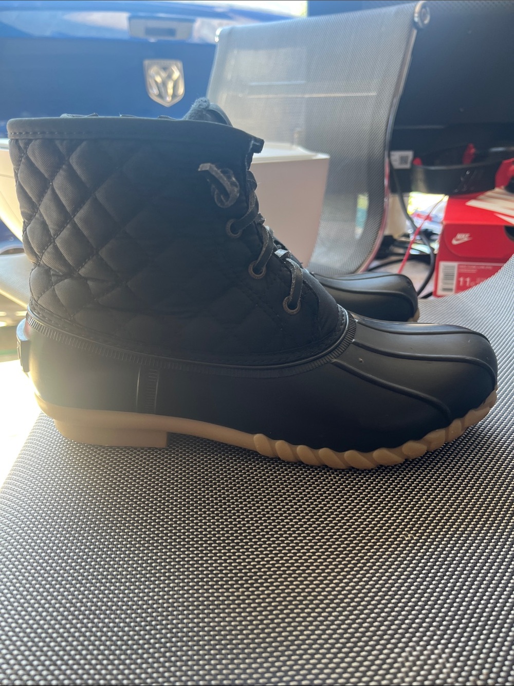 Nautica Black Quilted Ankle Duck Boots with Brown Sole(Little scuff)